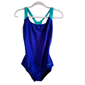 Speedo Blue Teal One Piece Swimsuit Size 10 sporty swimmer beach